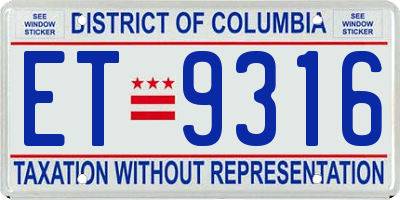 DC license plate ET9316