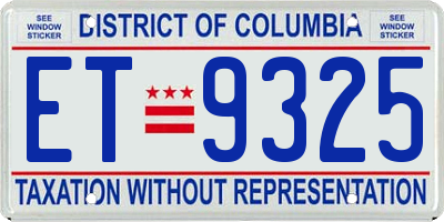 DC license plate ET9325