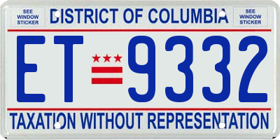 DC license plate ET9332