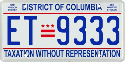DC license plate ET9333