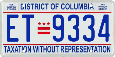 DC license plate ET9334