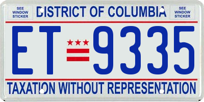 DC license plate ET9335