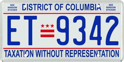 DC license plate ET9342