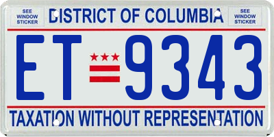 DC license plate ET9343