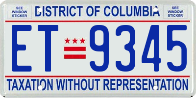 DC license plate ET9345
