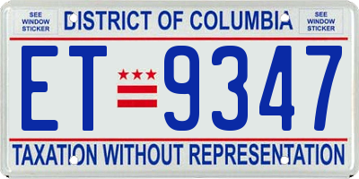 DC license plate ET9347