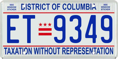 DC license plate ET9349