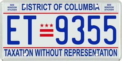 DC license plate ET9355