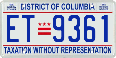 DC license plate ET9361