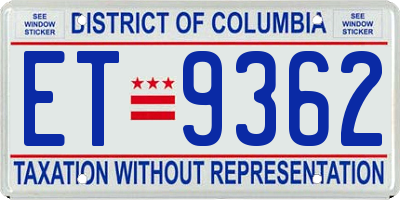 DC license plate ET9362