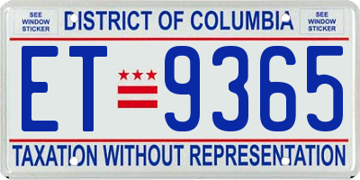 DC license plate ET9365