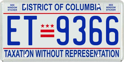 DC license plate ET9366