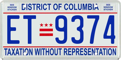DC license plate ET9374