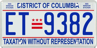 DC license plate ET9382