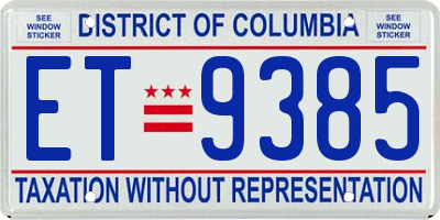 DC license plate ET9385