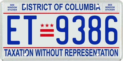 DC license plate ET9386