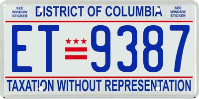 DC license plate ET9387