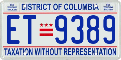 DC license plate ET9389