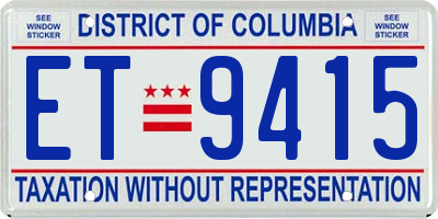 DC license plate ET9415
