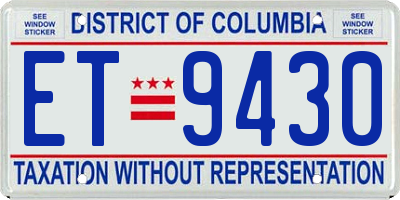 DC license plate ET9430