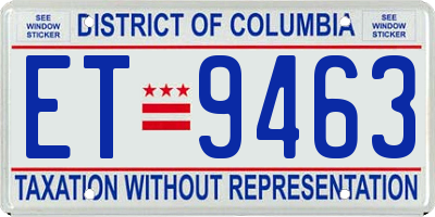 DC license plate ET9463