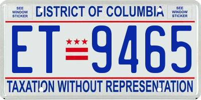 DC license plate ET9465