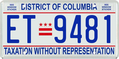 DC license plate ET9481