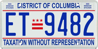 DC license plate ET9482