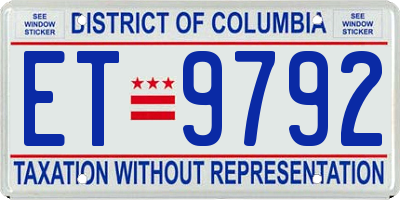 DC license plate ET9792
