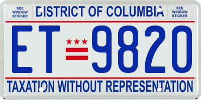 DC license plate ET9820