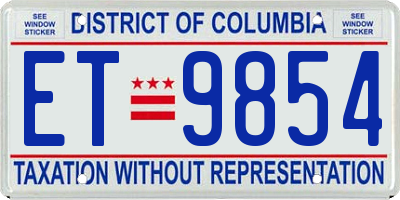 DC license plate ET9854