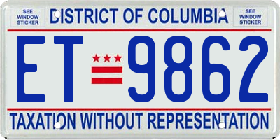 DC license plate ET9862