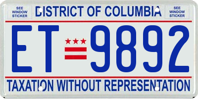 DC license plate ET9892