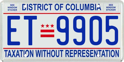 DC license plate ET9905