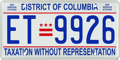 DC license plate ET9926