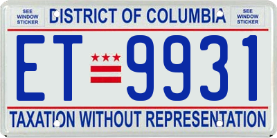 DC license plate ET9931