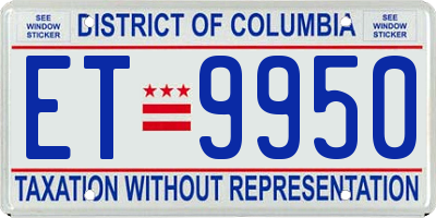 DC license plate ET9950