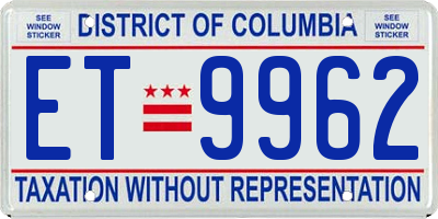 DC license plate ET9962