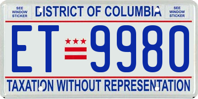 DC license plate ET9980