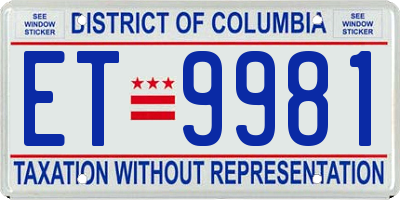 DC license plate ET9981