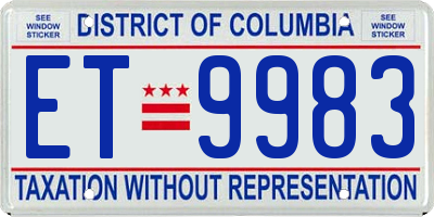 DC license plate ET9983