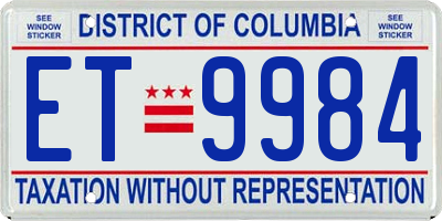 DC license plate ET9984