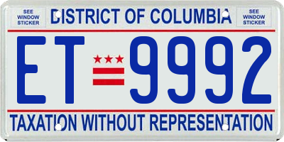 DC license plate ET9992