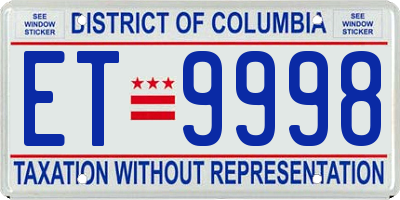 DC license plate ET9998