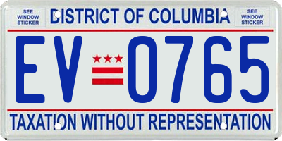 DC license plate EV0765