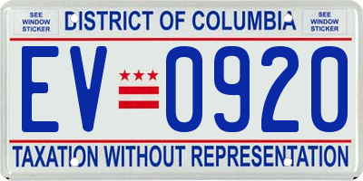 DC license plate EV0920