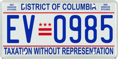 DC license plate EV0985