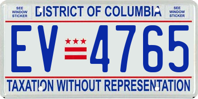 DC license plate EV4765
