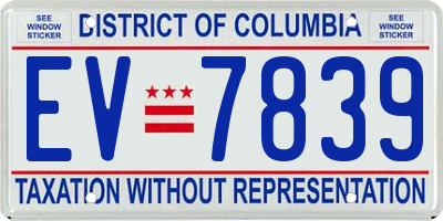 DC license plate EV7839