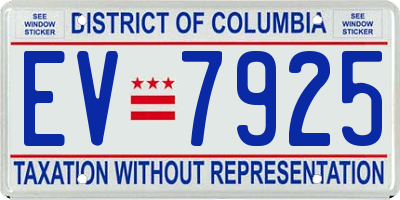 DC license plate EV7925